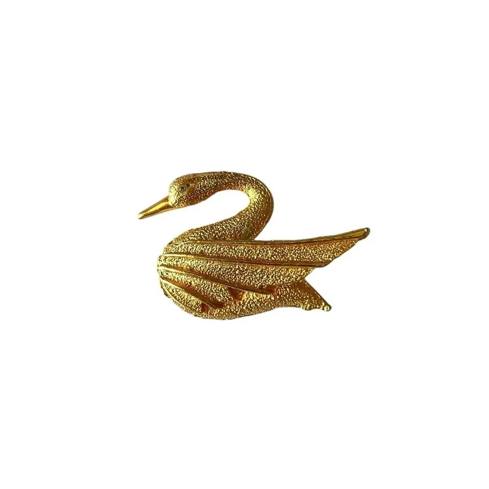 Vintage DuBarry Fifth Avenue Gold Textured Swan Brooch
